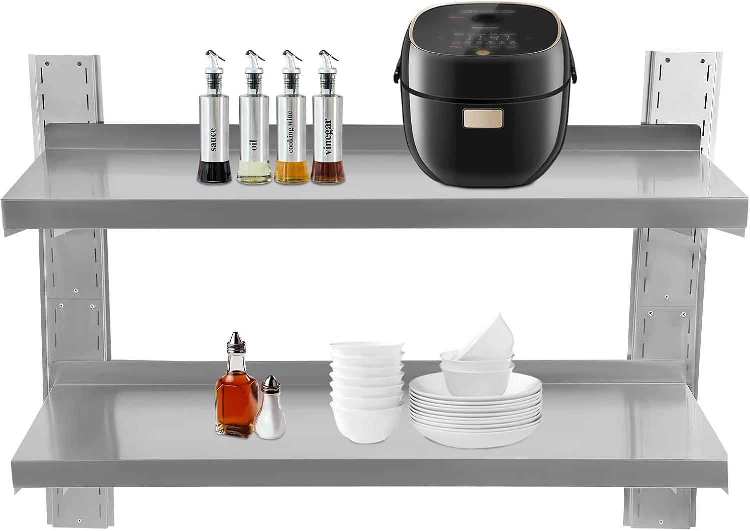 DYRABREST Double-Layer Stainless Steel Shelf, Commercial Wall Mount Floating Shelving for Restaurant,Bar,Home,Kitchen,Laundry,Garage and Utility Room， Industrial Appliance Equipment