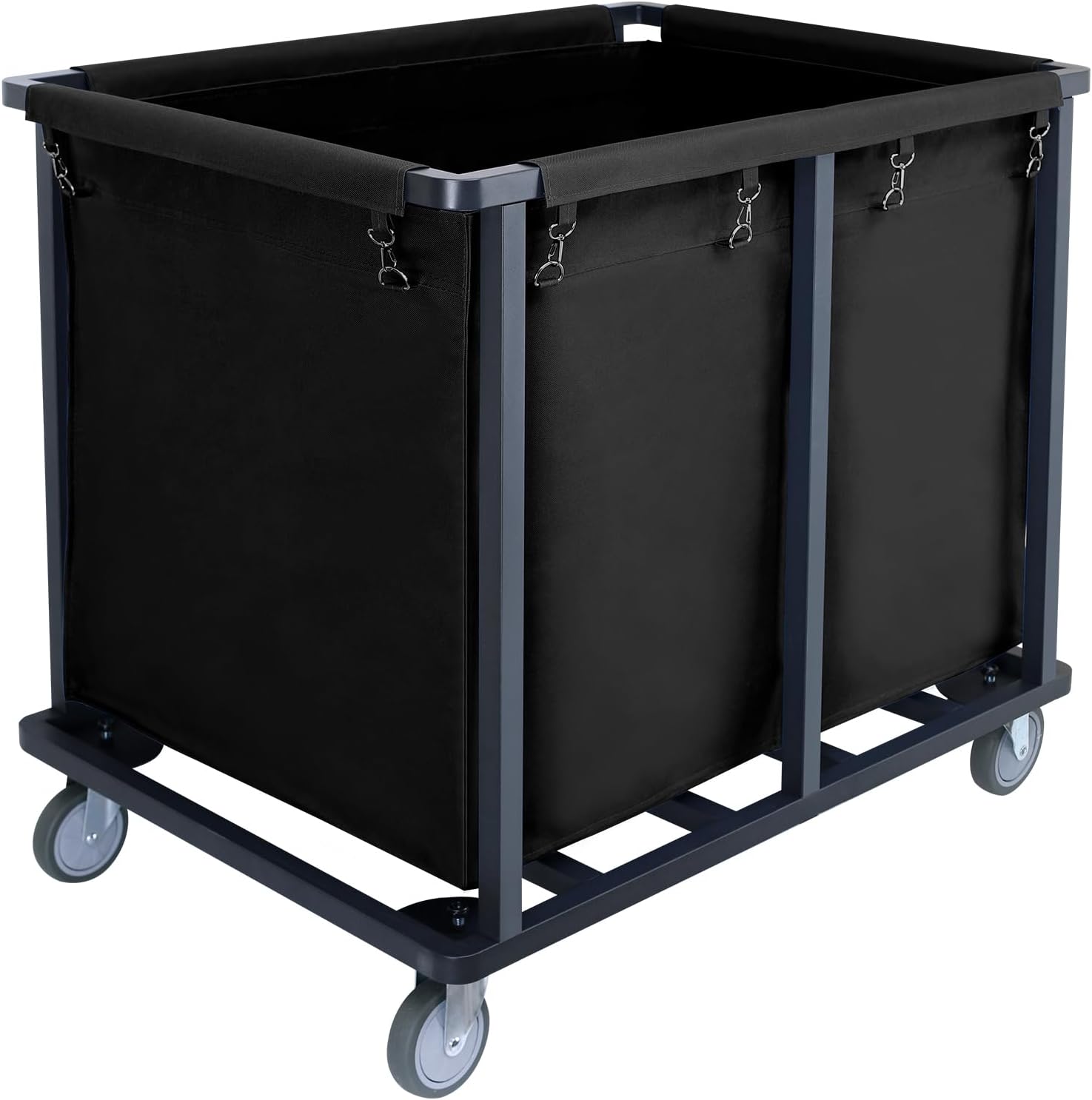Commercial Laundry Cart with Wheels,600 lbs Heavy Duty Industrial Laundry Cart with Steel Frame and Oxford Cloth Bag,Commercial Laundry Basket for Home,Hotel,Housekeeping,400L(Black)