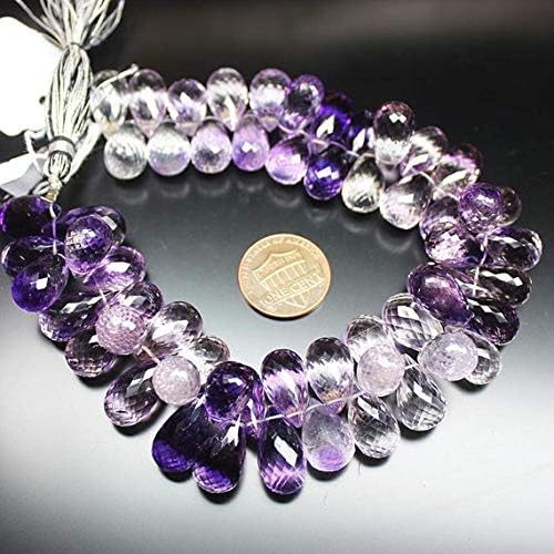 Bi Color Amethyst Micro Faceted Tear Drop Briolette Gemstone Loose Craft Beads Strand 9 Inch Long 17mm 15mm Code-HIGH-1162