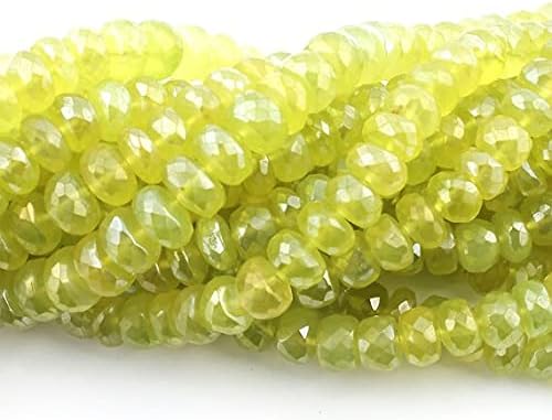 BEADS GEMSTONE 13 Strand Natural Green Chalceny Silver Coated Faceted Rondelles Beads 7mm-8mm 8 Inch Code-HIGH-13880