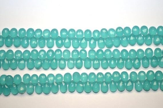 7 inch Strand of Natural Chalcedony 7x10mm pear Faceted briolette Beads for DIY Jewelry Making. |BRIO_02026