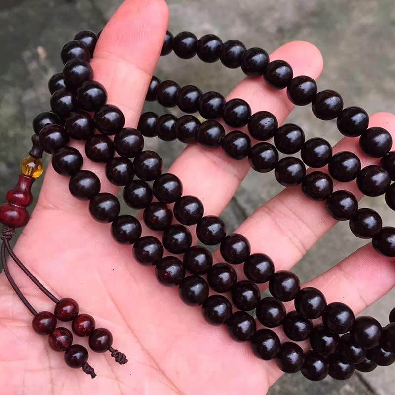 【黑珍珠葫芦款】印度小叶紫檀0.8 * 108颗老料高油密 佛珠手链(小叶紫檀黑珍珠葫芦款)