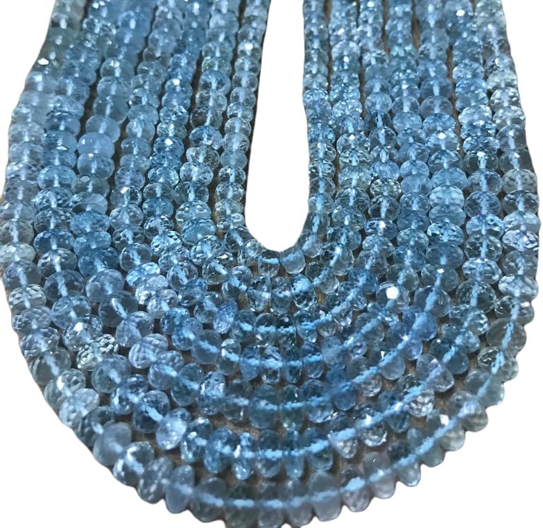 13 inch Strand of Natural gem Aquamarine, 6mm Rondelle Faceted Beads for DIY Jewelry Making. | Beads_01783
