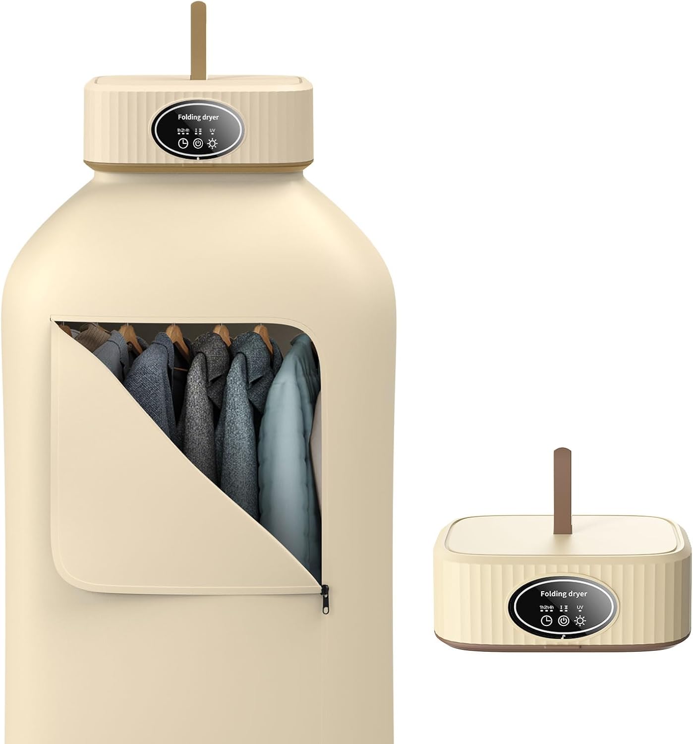 Portable Clothes Dryer, Obeeo Mini Portable Dryers for Laundry, Compact Electric Clothes Drying Machine with Timer, Foldable For Apartment Travel RV Home Hotel (Khaki)