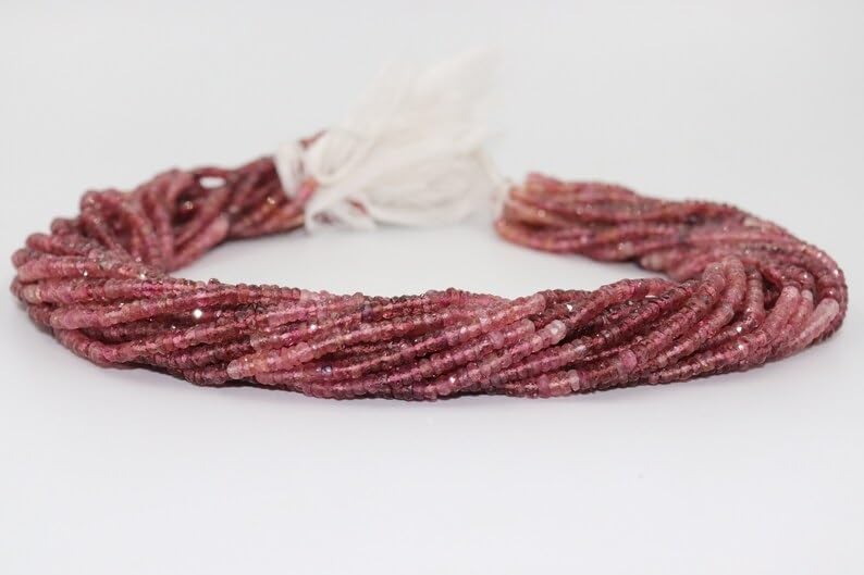 Pink Tourmaline Heishi Beads Strand 4mm Faceted Tyre Shape Natural Gemstone Beads for Jewelry Making and Crafts
