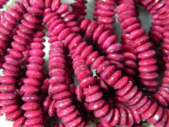 BEADS GEMSTONE 1 Strand Natural Ruby Beads, German Cut Beads, Faceted Rondelles, Disc Beads, Size 8mm to 12mm, 16 Inch Code-HIGH-18235