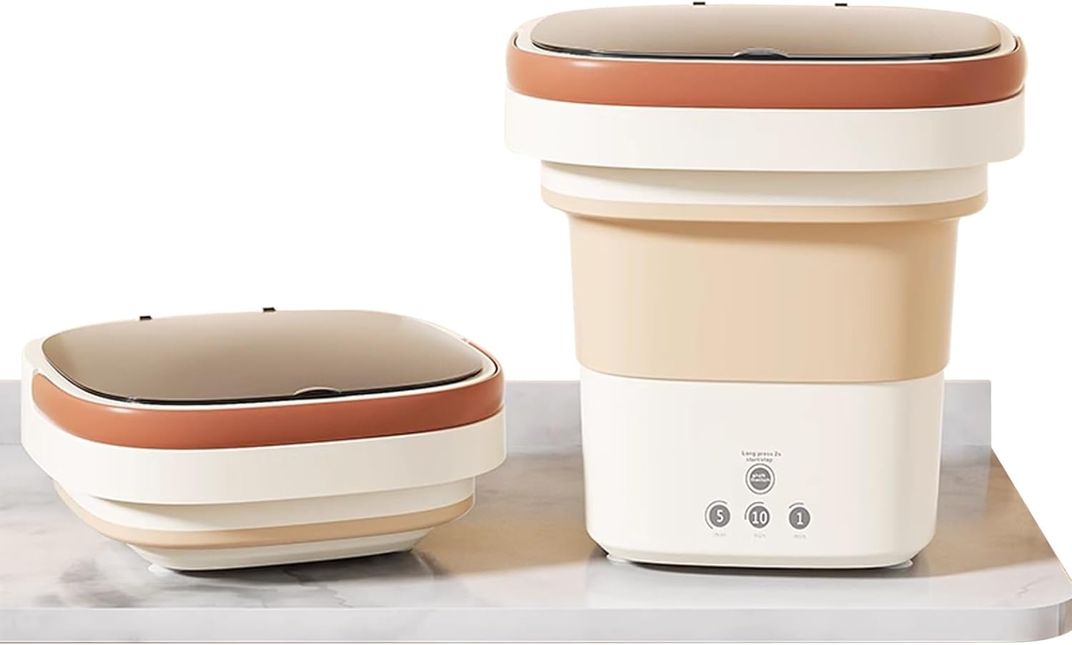 Travel Washing Machine Foldable mini Washing Machine With Dehydration Basket Portable Washer for Small Items Ideal for Home Travel Underwear Washings Machine(Beige)