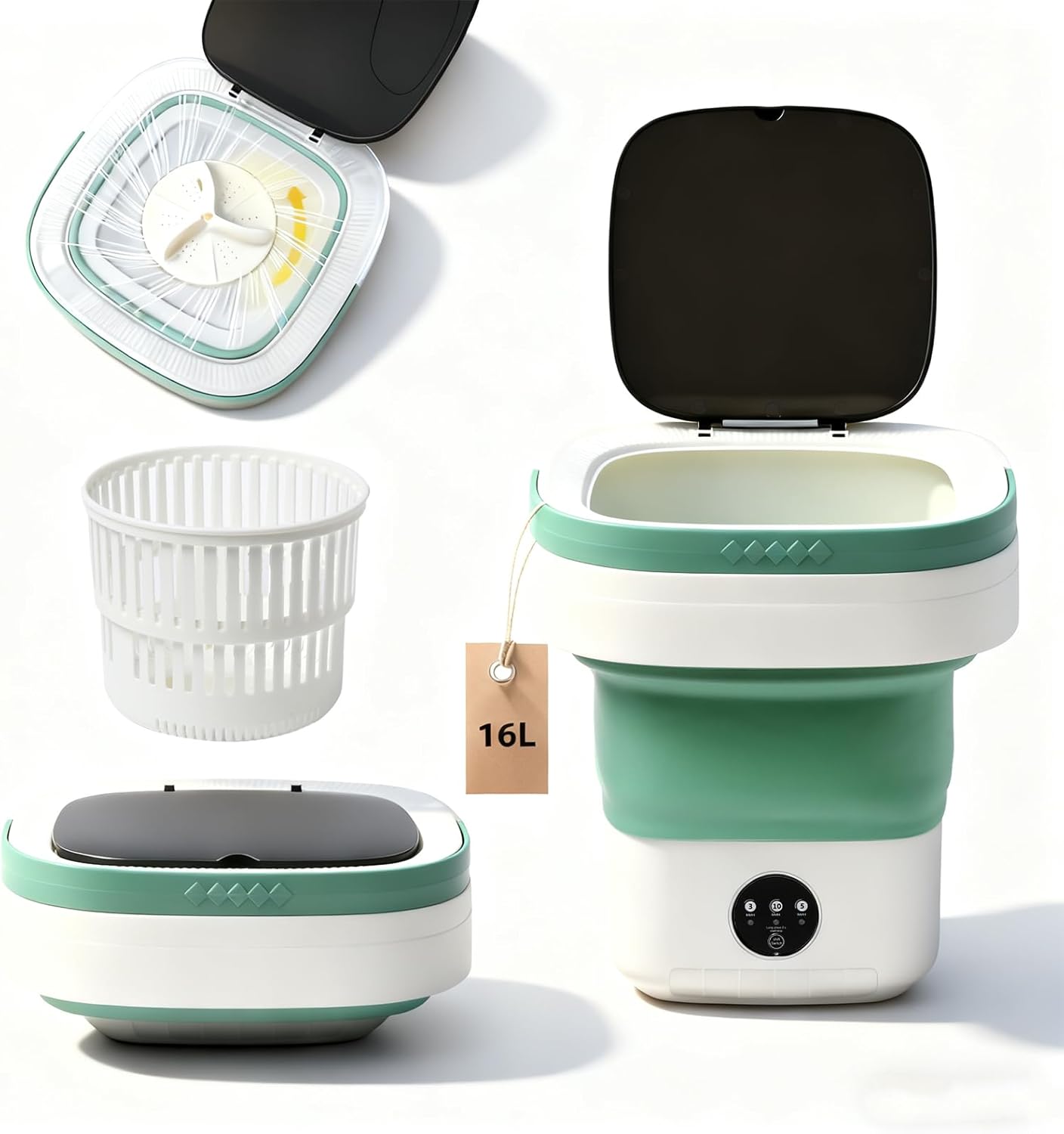 Mini Portable Foldable Washer - 16L Portable Washing Machine, Spin dryer, Small Folding Washing Machine 3 Cleaning Modes for Baby Clothes/Intimate Apparel, for Travel, Home