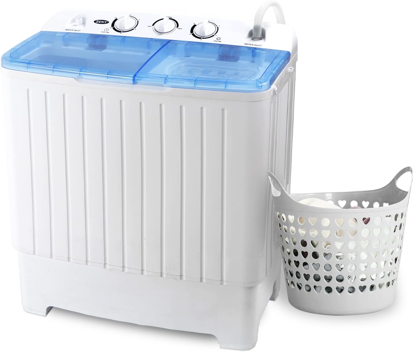 ZenStyle Compact Mini Twin Tub 17.6 LB Top Load Washing Machine w/Washer Spinner, Built-In Gravity Pump, 5.74 FT Power Cord and 6.57 FT Inlet Pipe Included