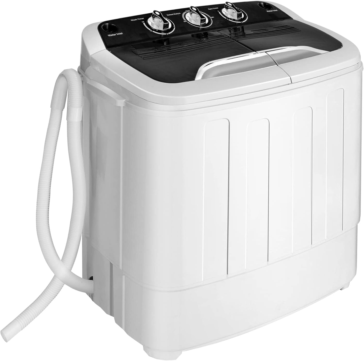 COSTWAY Portable Washing Machine, Twin Tub 13Lbs Capacity Washer 8Lbs and Spinner 5Lbs with Control Knobs, Timer Function, Drain Pump, Compact Laundry washer for Home Apartment Dorms RV, Black+White