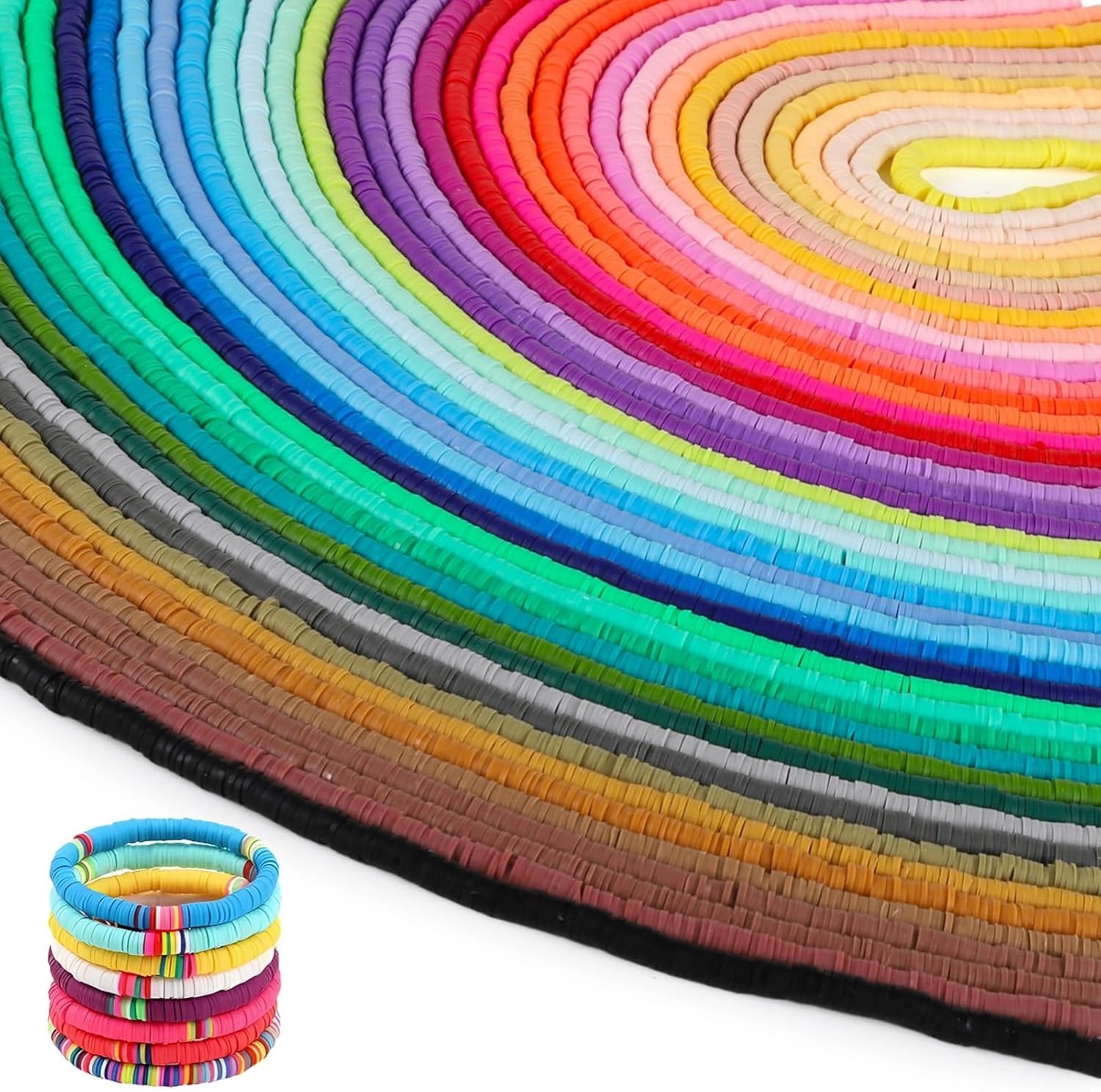100 Strands Polymer Clay Beads, 38,000 Pcs Colorful Flat Round Disc Beads, DIY Bracelet & Jewelry Making Spacer Beads Kit