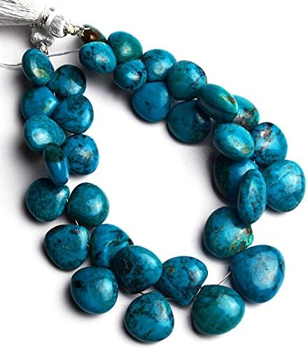 8 inch Strand of Natural Chrysocolla 9-14 mm Heart Smooth briolette Beads for DIY Jewelry Making. |BRIO_02234