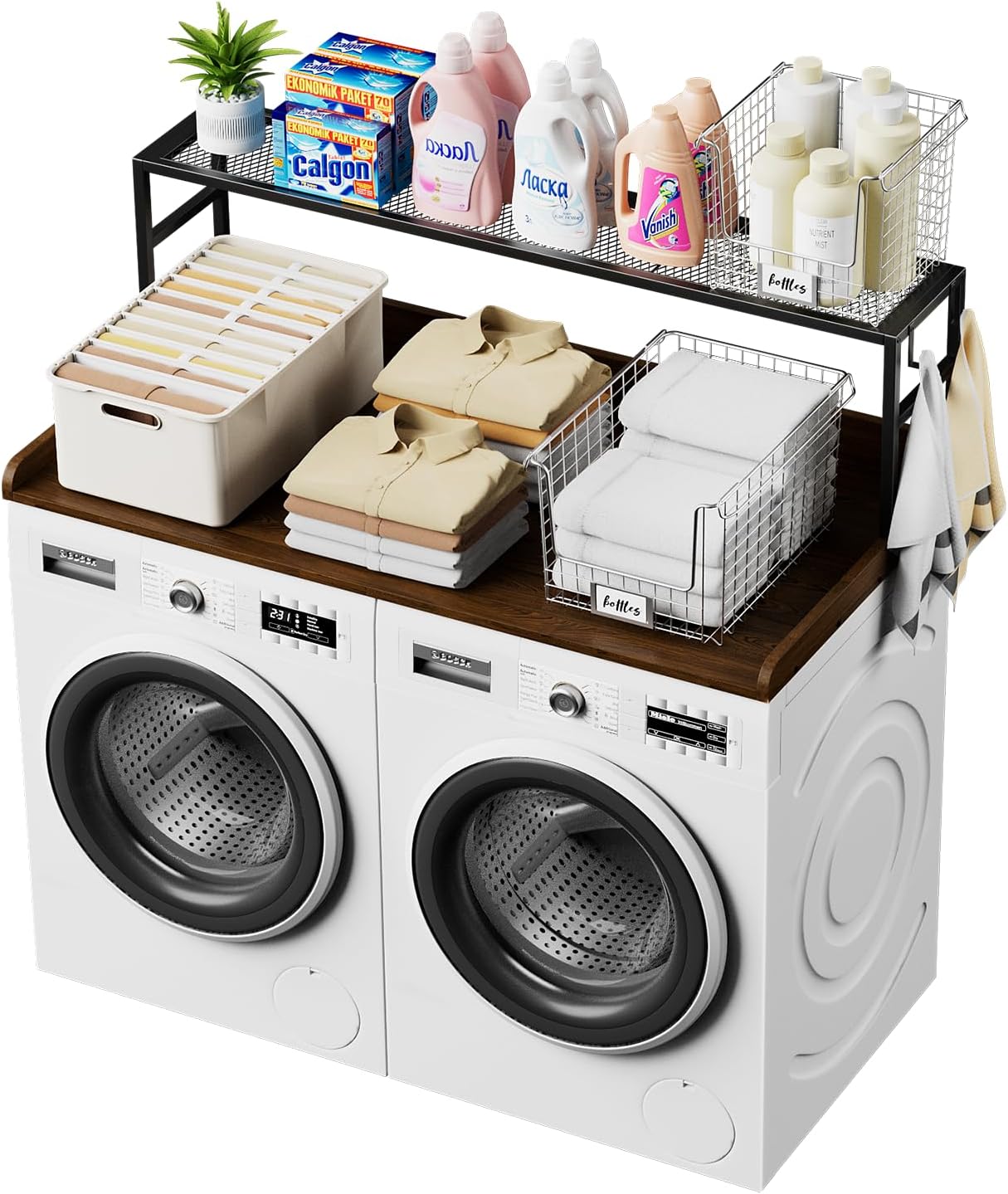 Washer Dryer Countertop with Shelf, Washer Dryer Topper, Solid Wood Washers and Dryers Countertop, 54