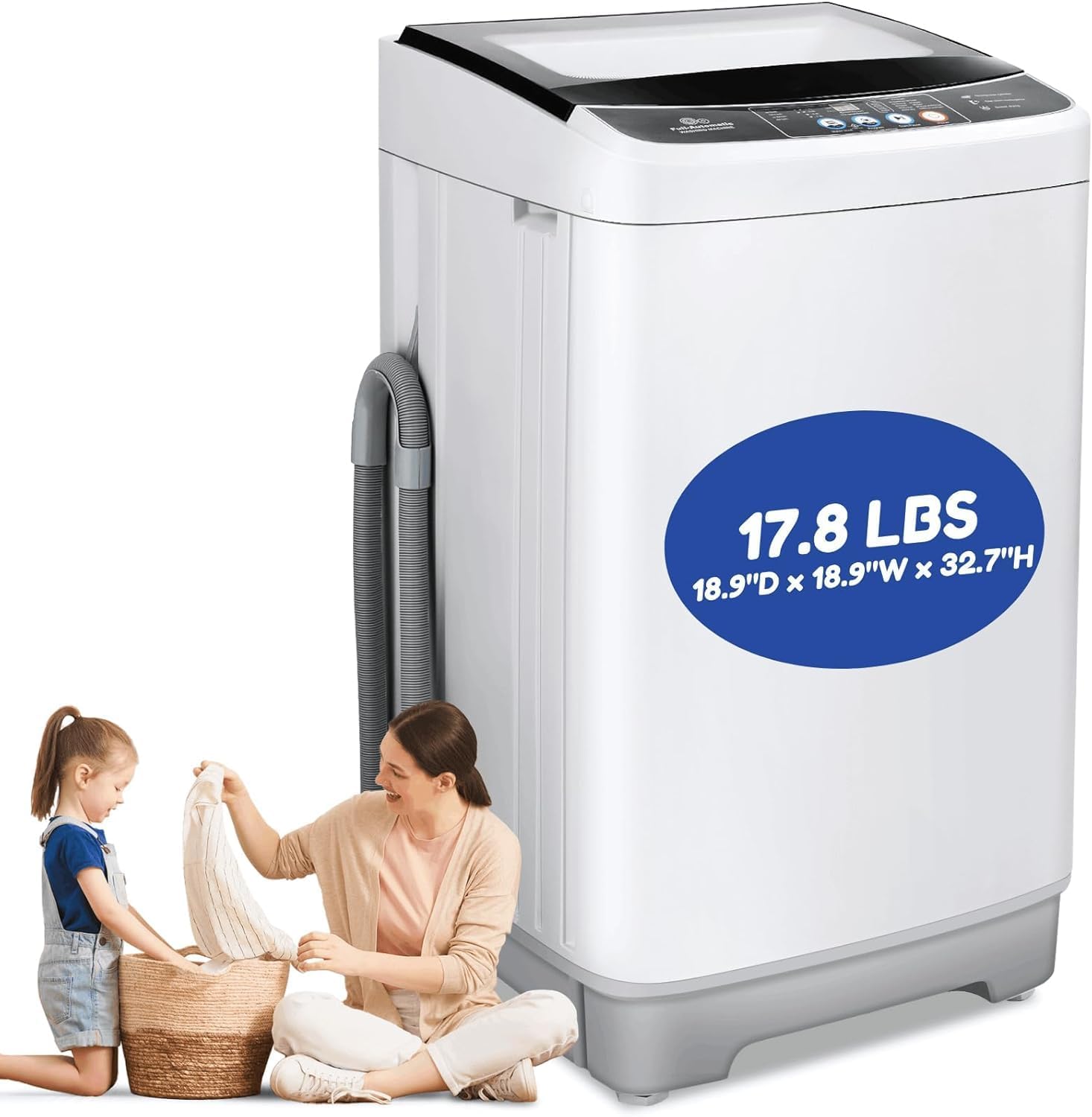 Nictemaw 17.8Lbs Portable Washing Machine, 2.4 Cu.ft Compact Full-Automatic Washer with Drain Pump, 8 Water Level & 10 Programs Portable Washer and Dryer for Apartment, Homes, Dorm