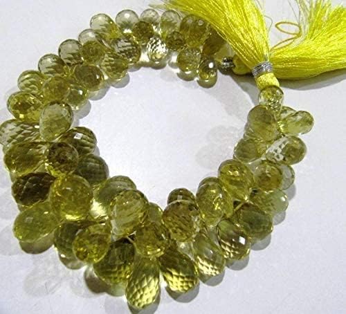 Hanumat Gems Lot of 5 Strands Natural Lemon Quartz Tear Drop Briolette Faceted 6x10 to10x15 mm Beads Strand 9 inch Long Gemstone Beads