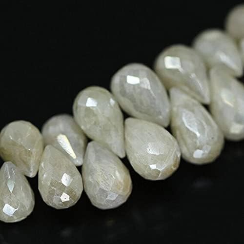 Diamond White Silverite Briolette Faceted Tear Drop Gemstone Loose Craft Beads Strand 4