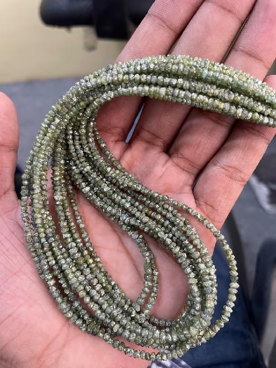 Natural Green Diamond Uncut Beads 3MM Raw Diamond Beads Strand for Jewelry Making