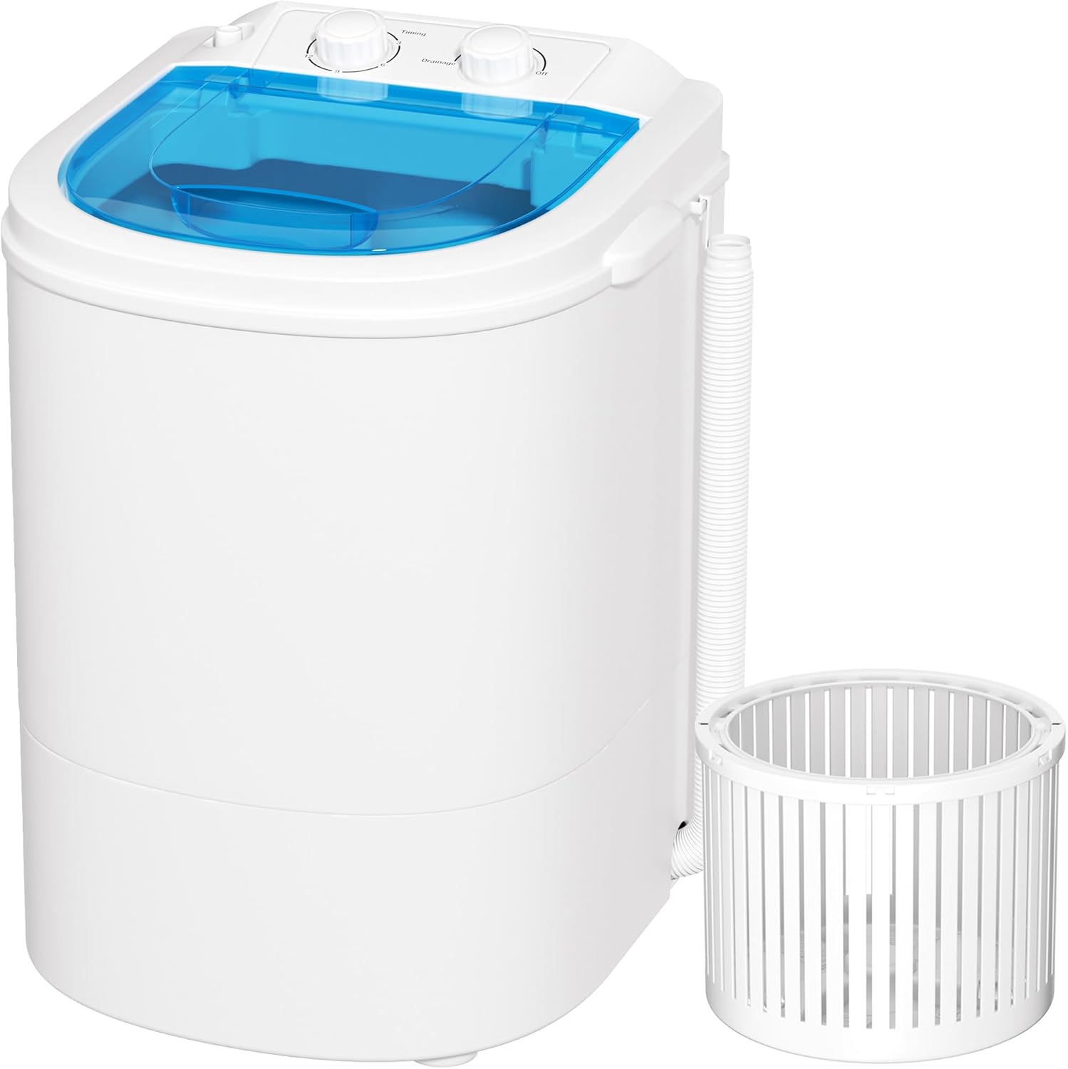 Greenvelly Portable Washing Machine, 6.6lbs Single Tub Small Laundry Washer with Spin Basket, Semi-automatic Washer Machine for Apartment, Dorms, RV, Home (Blue White)