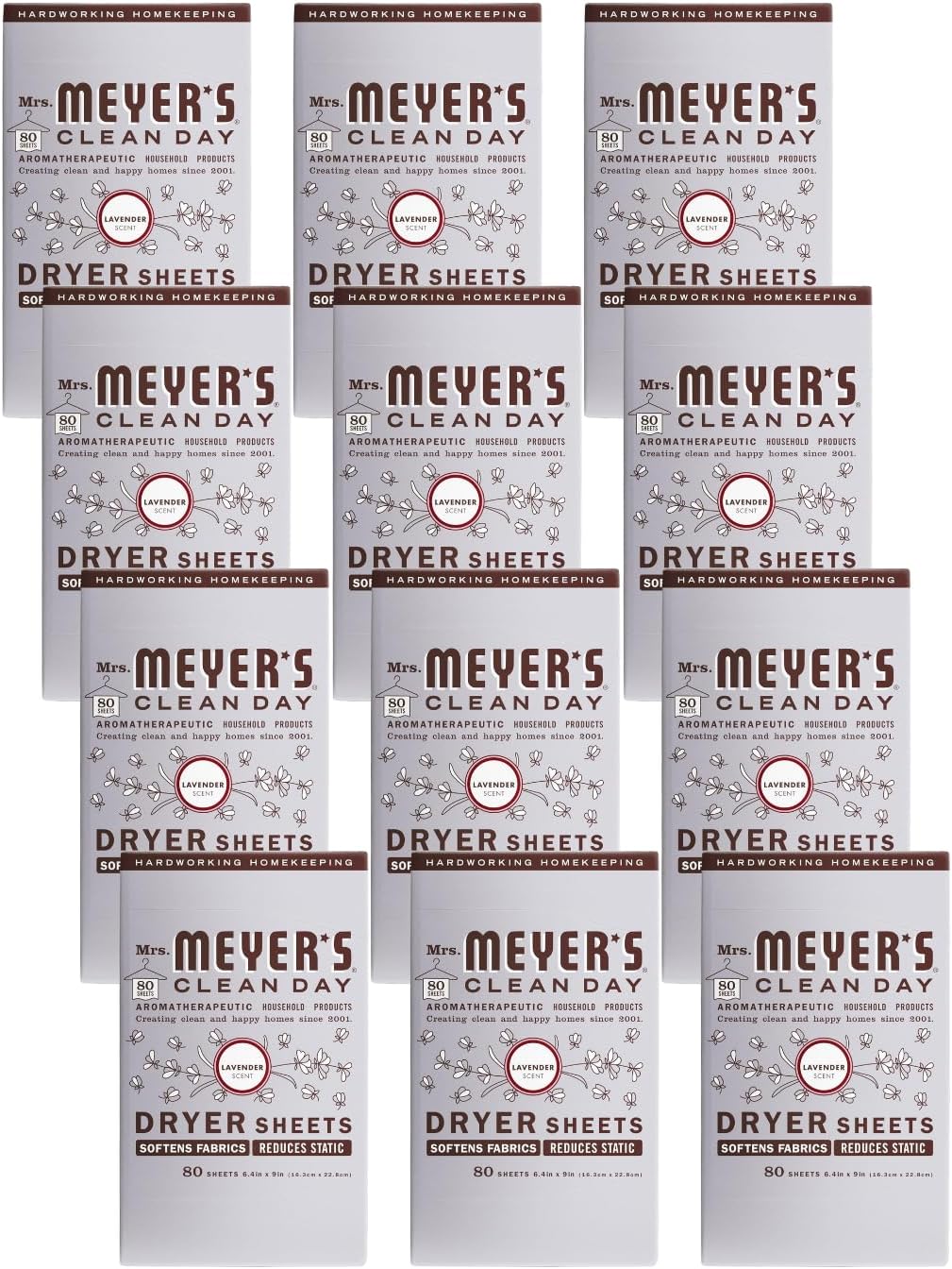 Mrs. Meyer's Clean Day Dryer Sheets, Lavender, 80 Count (Pack of 12)