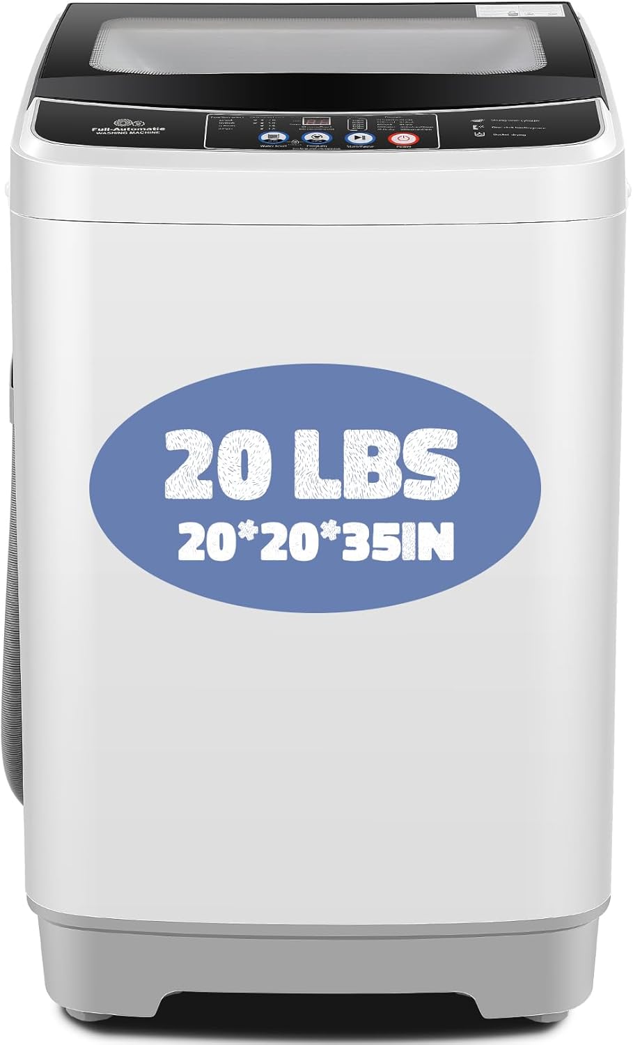 Nictemaw Portable Washing Machine, 20Lbs Capacity Full-Automatic Portable Washer with Drain Pump, 2.8Cu.ft Washer and Dryer Combo with 10 Programs & 8 Water Levels for Apartment, Dorms, RV- Glass Lid