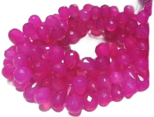 BEADS GEMSTONE 1 Strand Natural Pink Chalceny Briolette Tear Drop Beads, Faceted 50 Pieces, 5x7mm to 7x9mm, Wholesale Price, 4 Inch Code-HIGH-19344