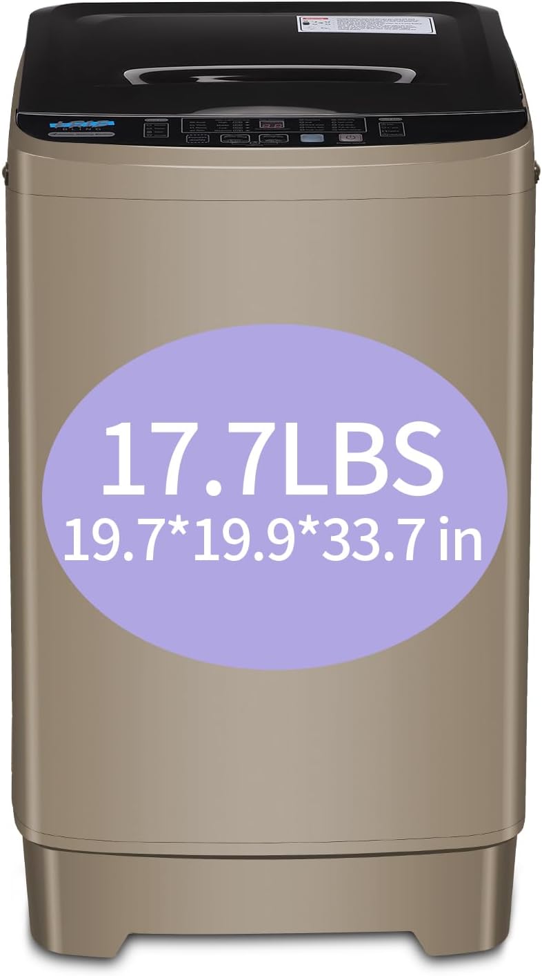 Full Automatic Washing Machine with LED Display, 17.7 lbs Portable Washer Drain Pump, 10 Programs & 8 Water Levels Selections, Ideal for Apartment, Dorm, RV, Camping,Glod