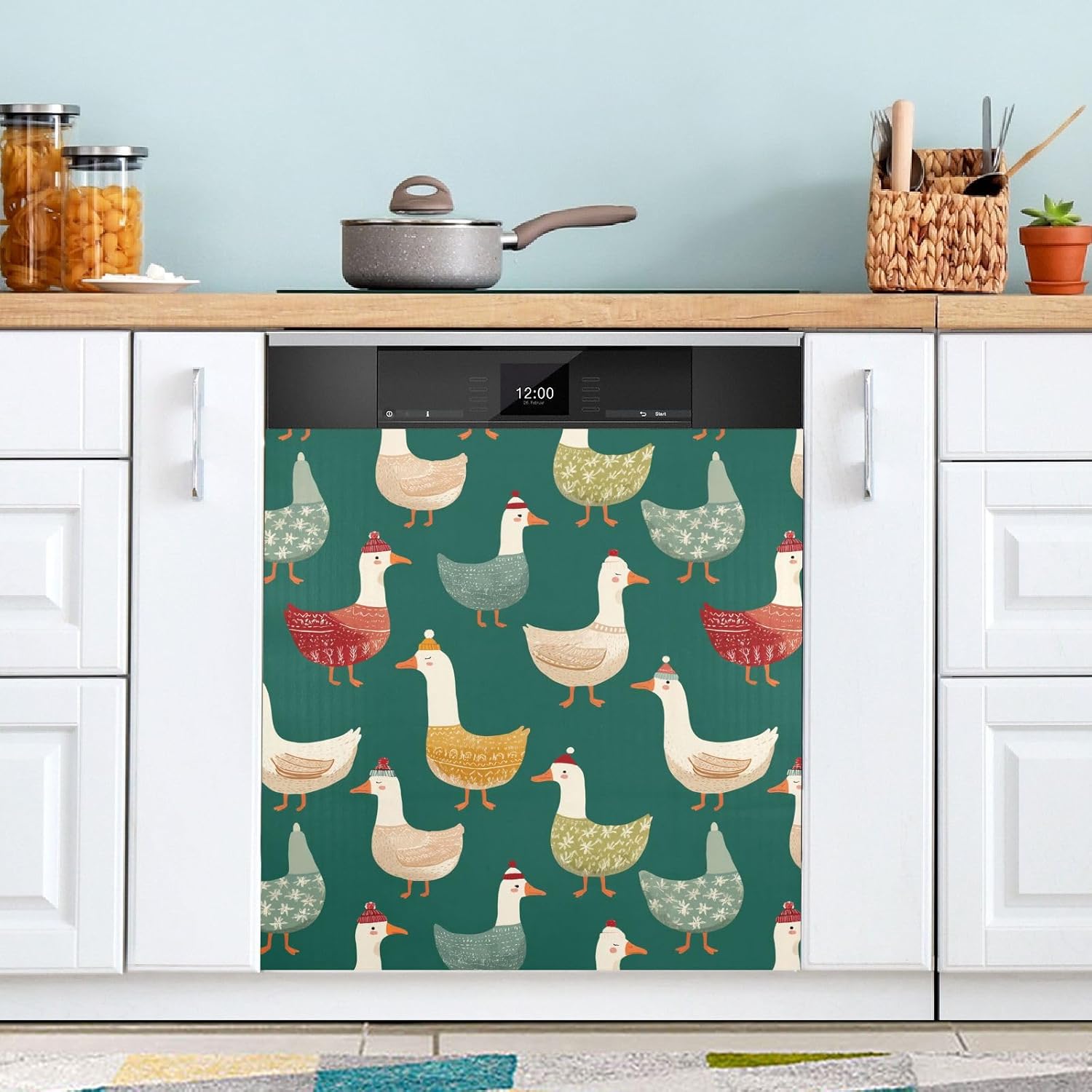 Pfrewn Christmas Winter Magnetic Dishwasher Cover Xmas Christmas Cute Goose Duck Fridge Door Covers Kitchen Decal Vinyl Panel Decorative Refrigerator Laundry Appliances 23x26in