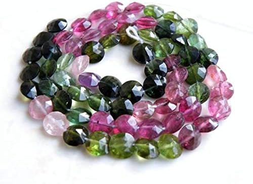 LOVEKUSH LKBEADS Tourmaline Briolette Gemstone Faceted Coin 6mm 66 Beads Full Strand Code-HIGH-58691