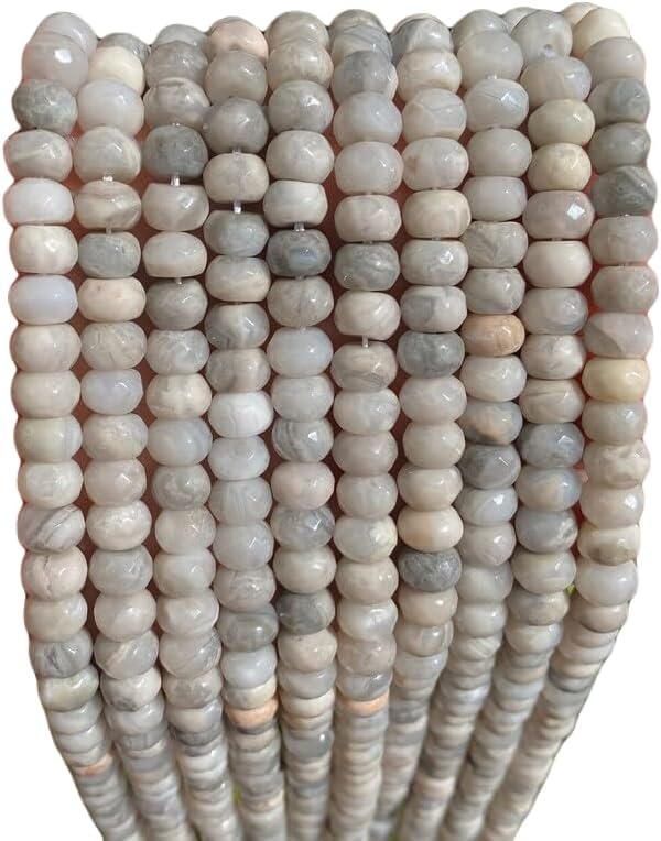 13 inch Strand of Natural gem Gray Agate, 5x8 mm rondelle Faceted Beads for DIY Jewelry Making. | Beads_03497