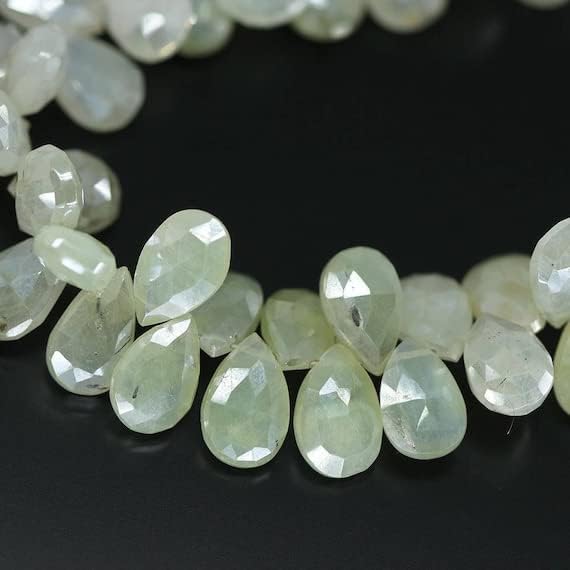 Mystic Coated Green Prehnite Pear Drop Gemstone Craft Loose Beads Strand 4