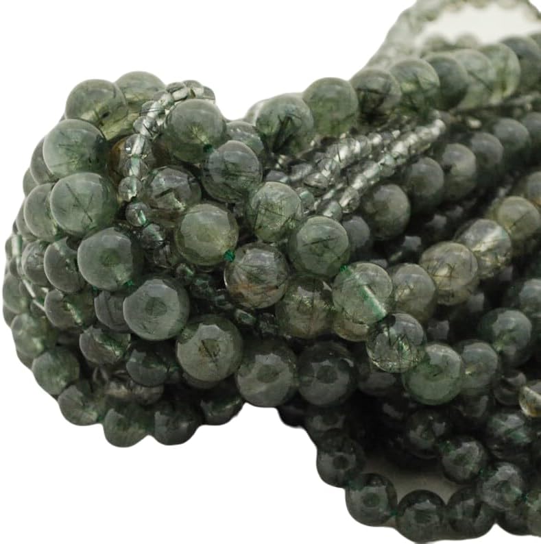 13 inch Strand of Natural gem Green Rutilated, 10mm Round Smooth Beads for DIY Jewelry Making. | Beads_04475