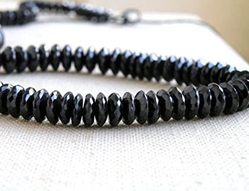 Black Spinel Gemstone Faceted Rondelle German Cut 8.5mm 26 Beads