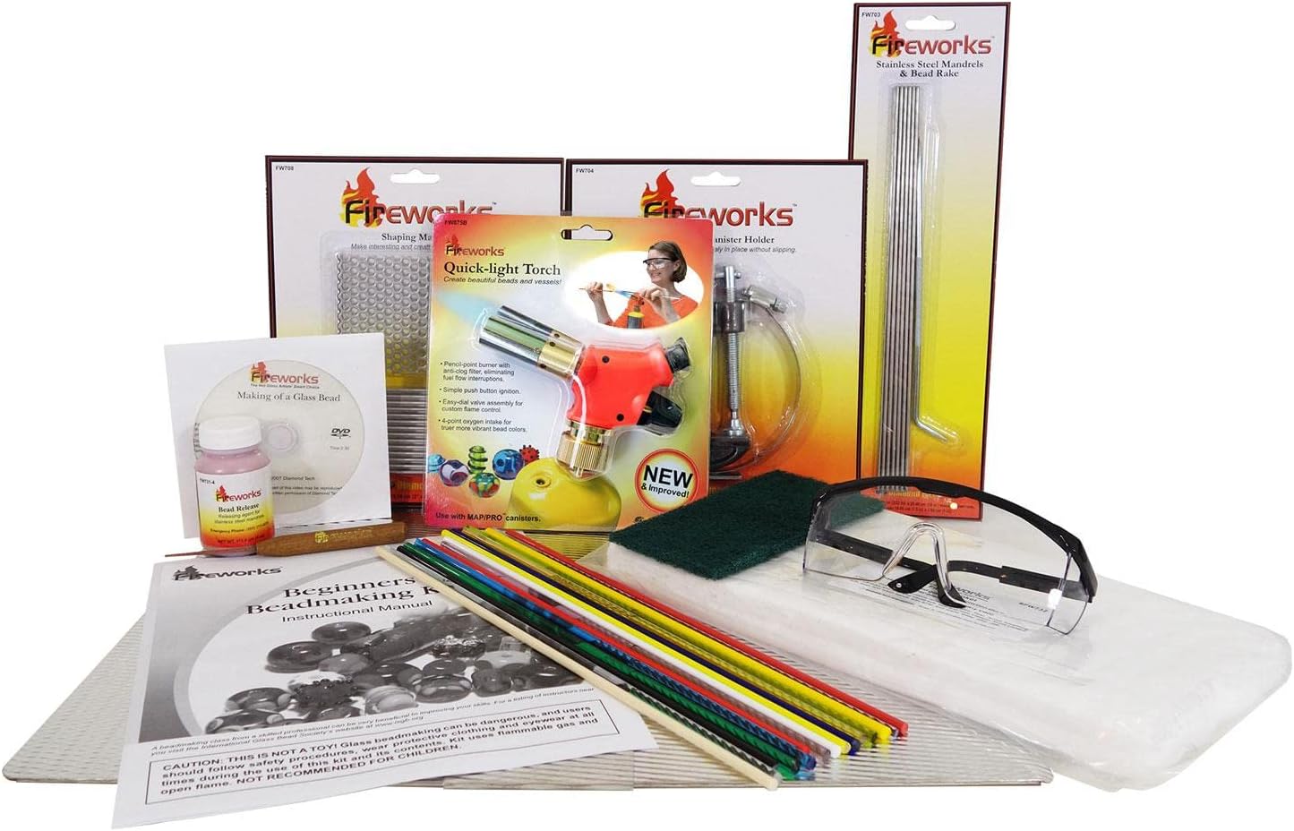 Fireworks Beginner's Bead Kit Includes Tools, Supplies, Glass Rods and Instructional DVD