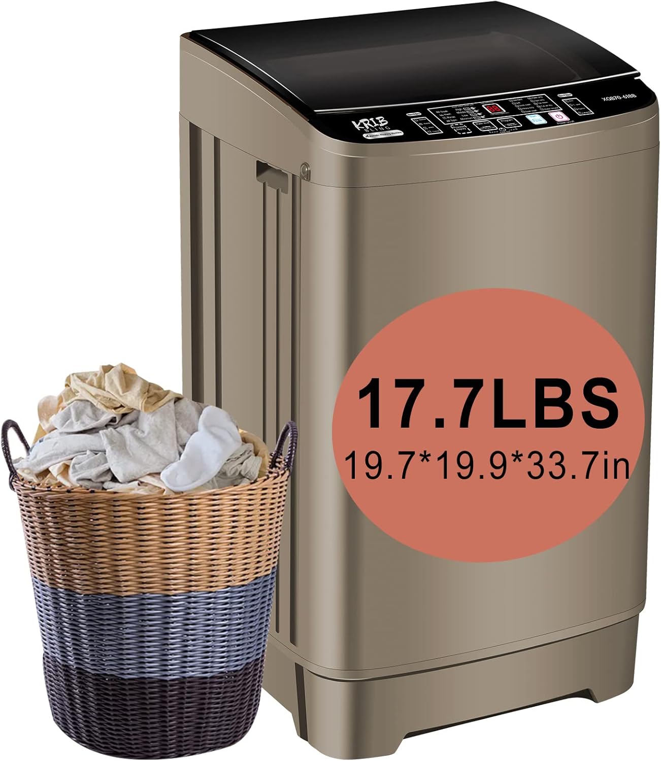 Portable Full Automatic Washing Machine 17.7 lbs Compact Washing Machine with LED Display, Drain Dump, 10 Wash Programs and 8 Water Levels Ideal for Dorms, Apartments, RV, Gold