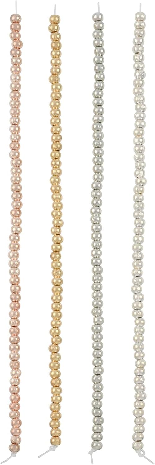 Bead Landing Multicolor Metal Rondelle Beads (2mm x 3mm) – 48 Strings of Nickel-Free Zinc Alloy Beads in Gold, Rhodium, Silver & Rose Gold for Jewelry Making & DIY Crafts, 12 Pack