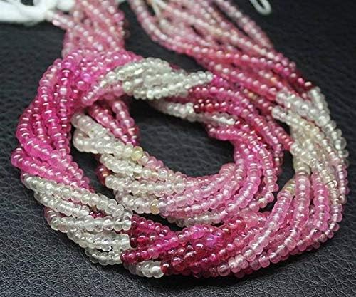 Pink Sapphire Shaded Smooth Gemstone Micro Rondelle Loose Craft Beads 7 Inch Long 4mm 3mm Code-HIGH-1485