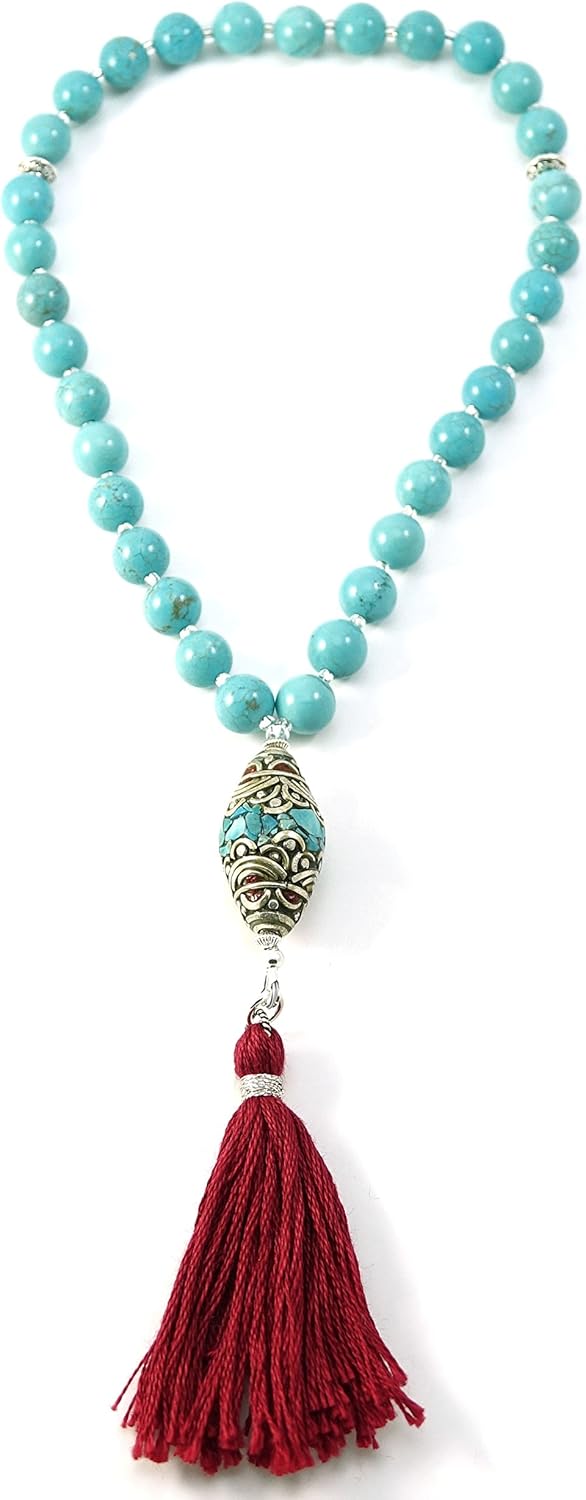 33 Howlite Tasbih Muslim Prayer Beads with Nepalese Bead and Sterling Silver Beads
