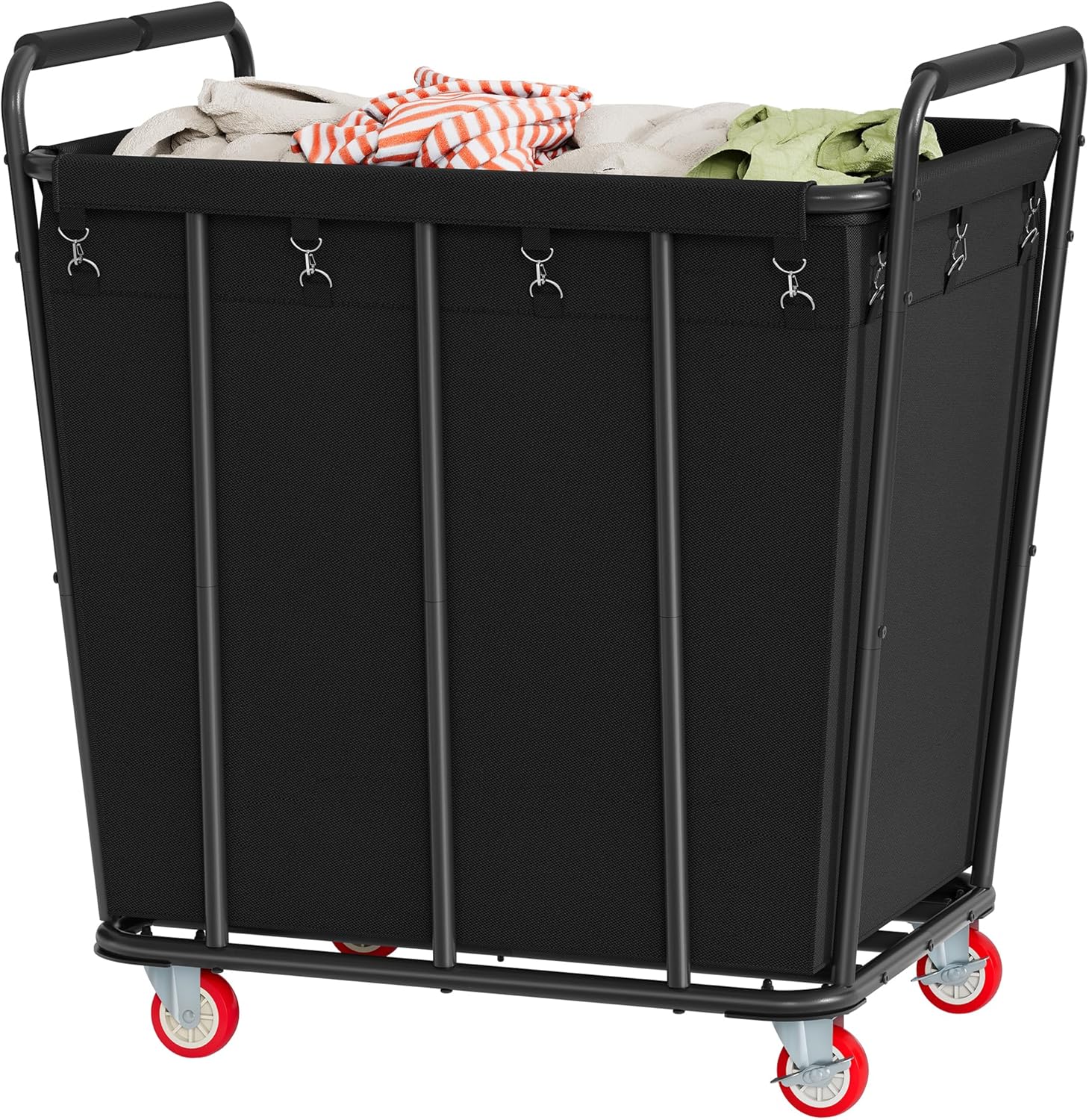 Hoctieon Large Laundry Cart with Wheels, 400L Heavy Duty Laundry Basket Organizer, Rolling Hamper Sorter for Clothes Storage, Industrial Dirty Clothes Hamper for Home & Hotel, Black