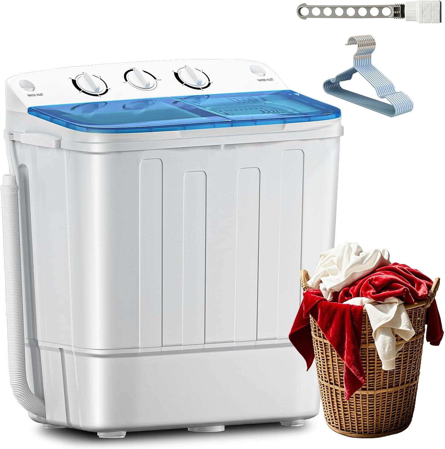 Portable Twin Tub 18lbs Washing Machine with Drying Rack, 11lbs Washer Mini Compact Laundry Machine with 7lbs Spinner, Semi-automatic Washer Combo for Dorms, Apartments