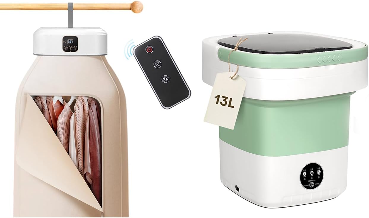 Portable Washer and Dryer Combo - 13L Mini Washing Machine with 3 Modes & Clothes Dryer with Remote Control, Foldable Compact Laundry Set with Dry Bag for Travel, RV, Camping, Apartment (Perfect for D