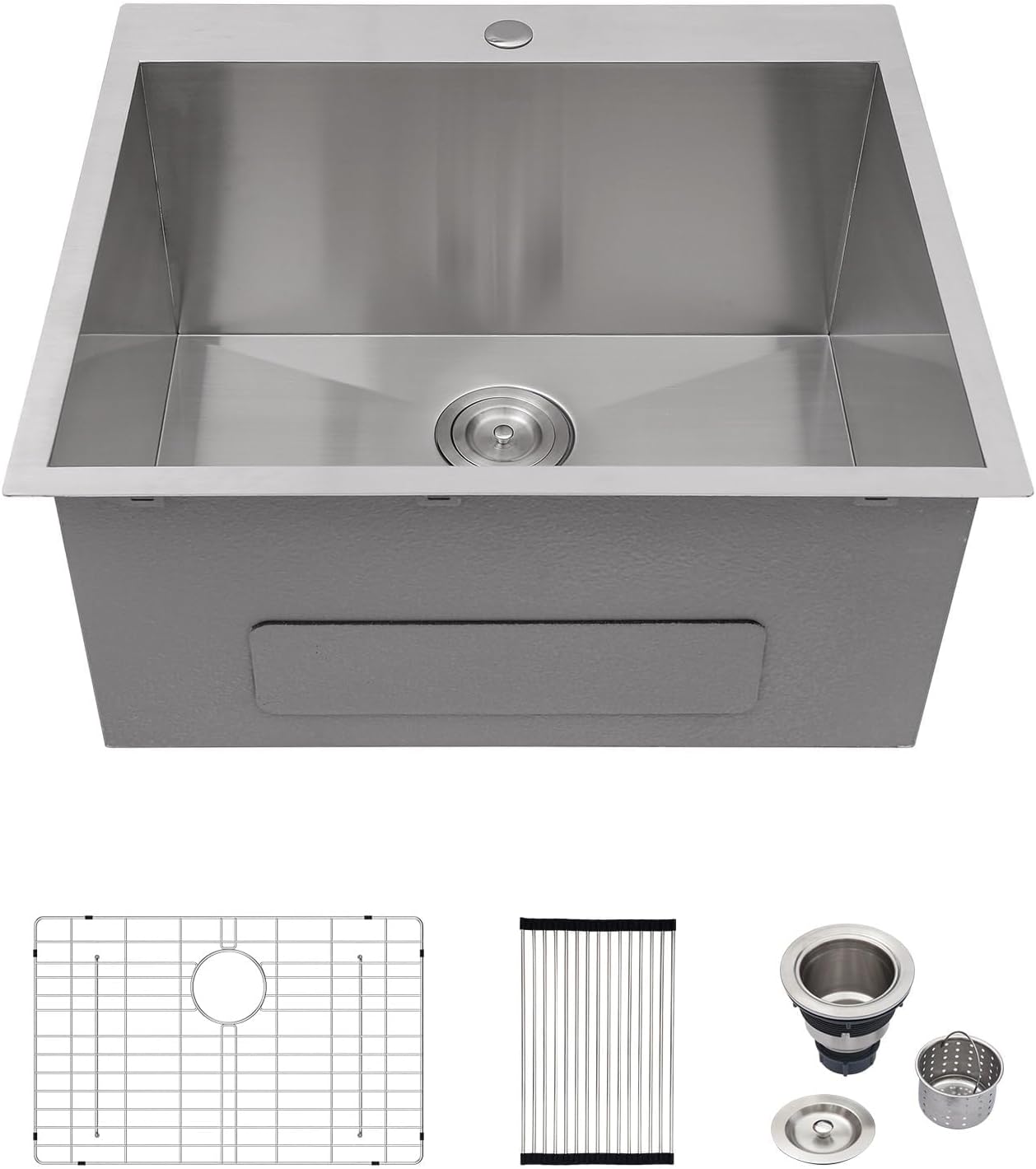 Logmey 25x22 Drop In Laundry Sink 25 Inch Laundry Room Utility 12 Inch Deep Sinks Handmade 16 Gauge Stainless Steel Single Bowl Sink Topmount 25x22x12 Inch
