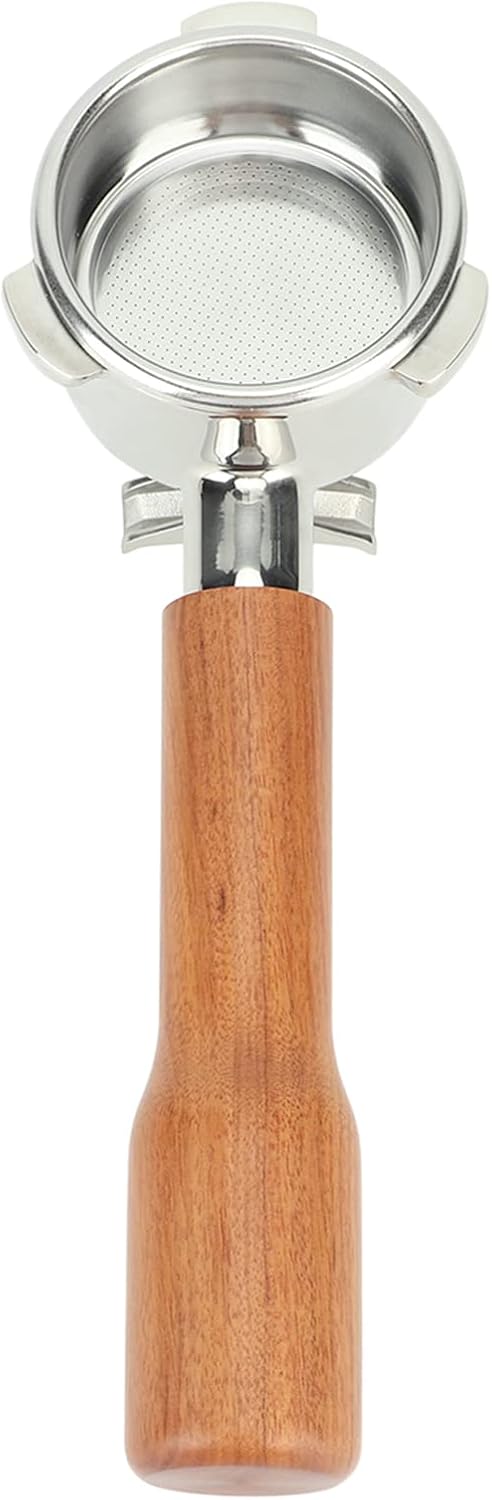Stainless Steel Coffee Portafilter, Solid Double Spouts Basket Portafilter, Exquisite Portafilter with Wood Handle for most Coffee Machines (Style 1)