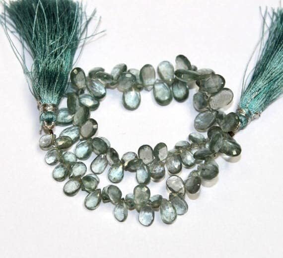 8 inch Strand of Natural Aquamarine 6x4-10x5mm pear Faceted briolette Beads for DIY Jewelry Making. |BRIO_00664