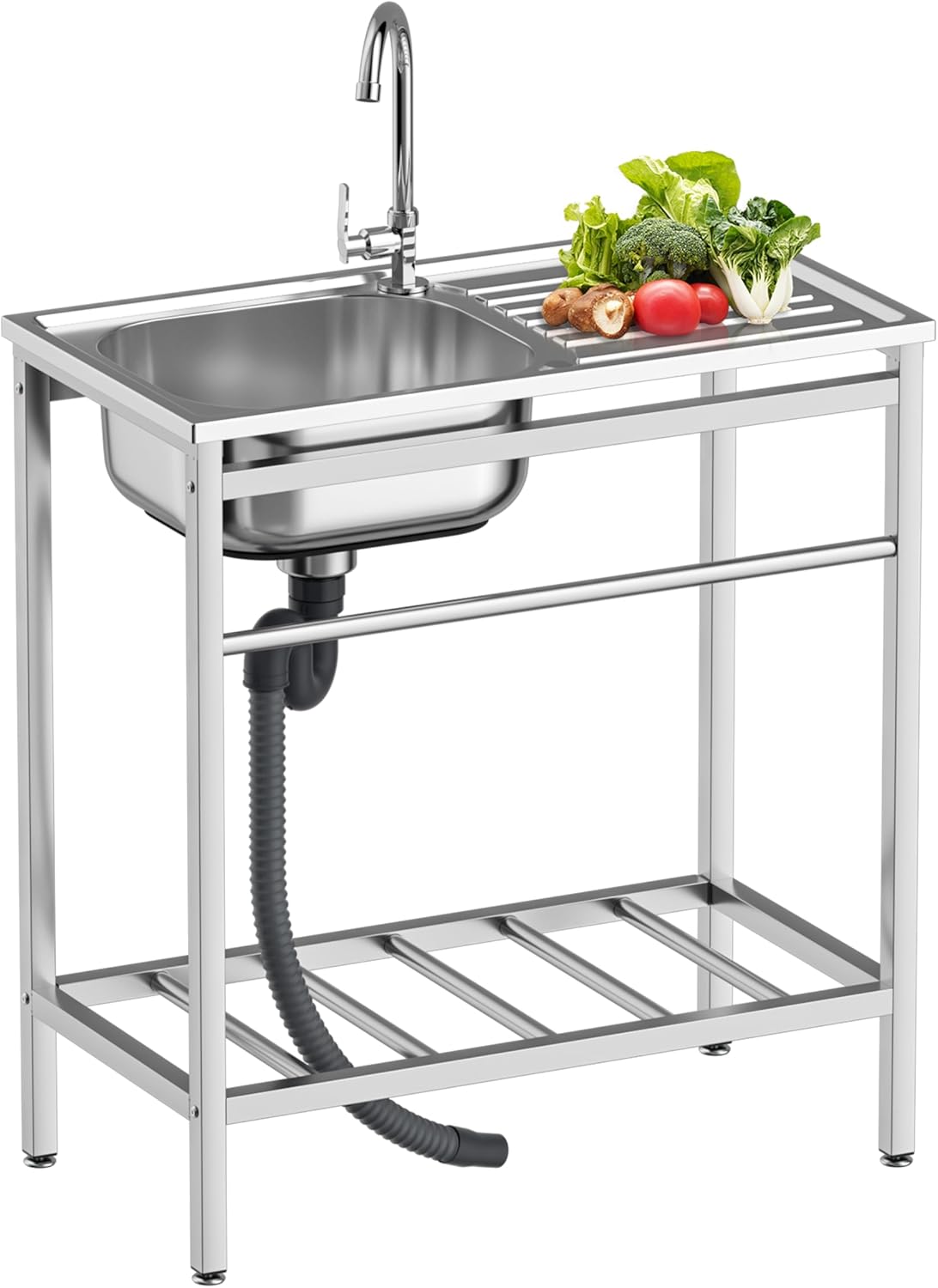 Free Standing Kitchen Utility Sink with Workbench & Accessory Set, Stainless Steel Sink for Commercial, Outdoor,Garage, Laundry Room Use (29.52