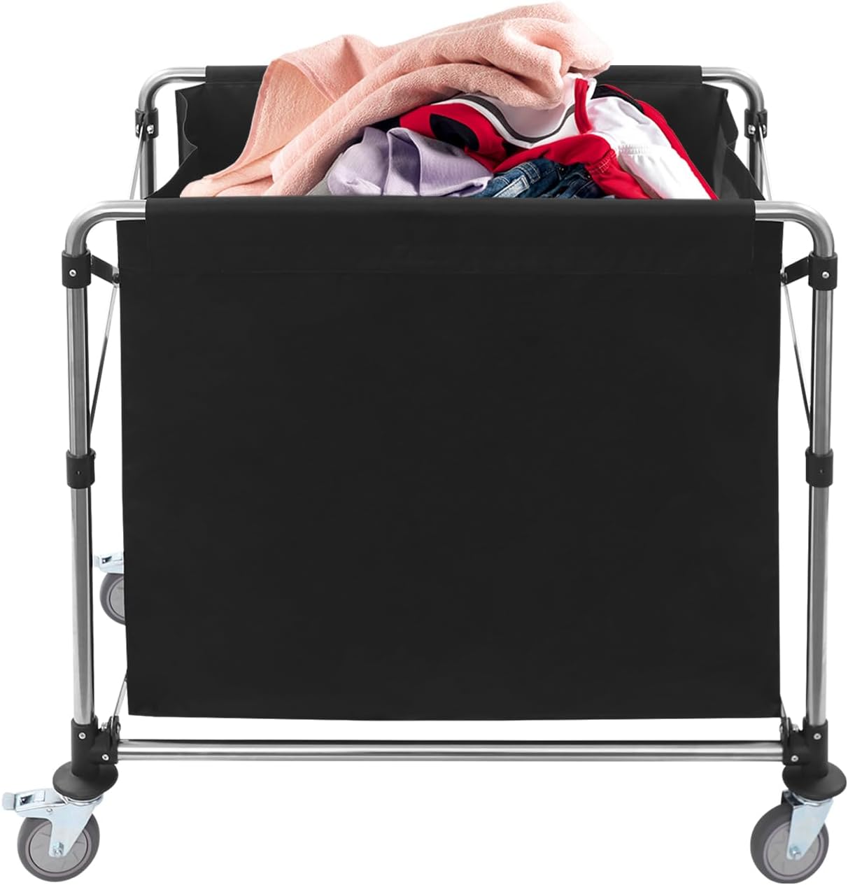 Commercial Laundry Cart with Wheels - 470L Foldable Industrial Laundry Basket with Steel Frame & Waterproof Bag, 220 lbs Capacity for Hotel Hospital Home Use, Black, 35.43 × 23.62 × 34.65in