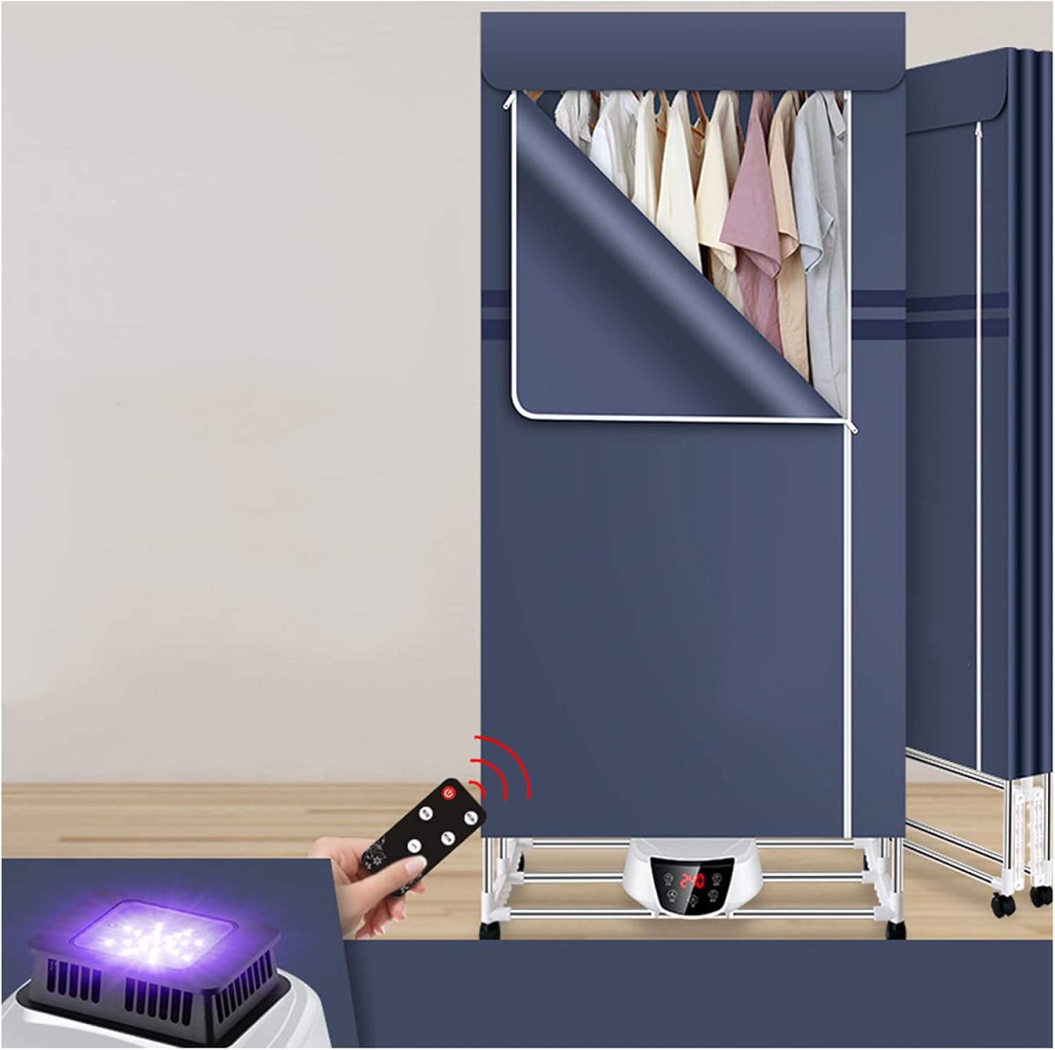 Heated Clothes Drying Rack, Electric Clothes Dryer with Remote Control, 2 Tier Foldable Electric Clothes Drying Rack with Cover, Indoor Clothes Dryer (Blue)