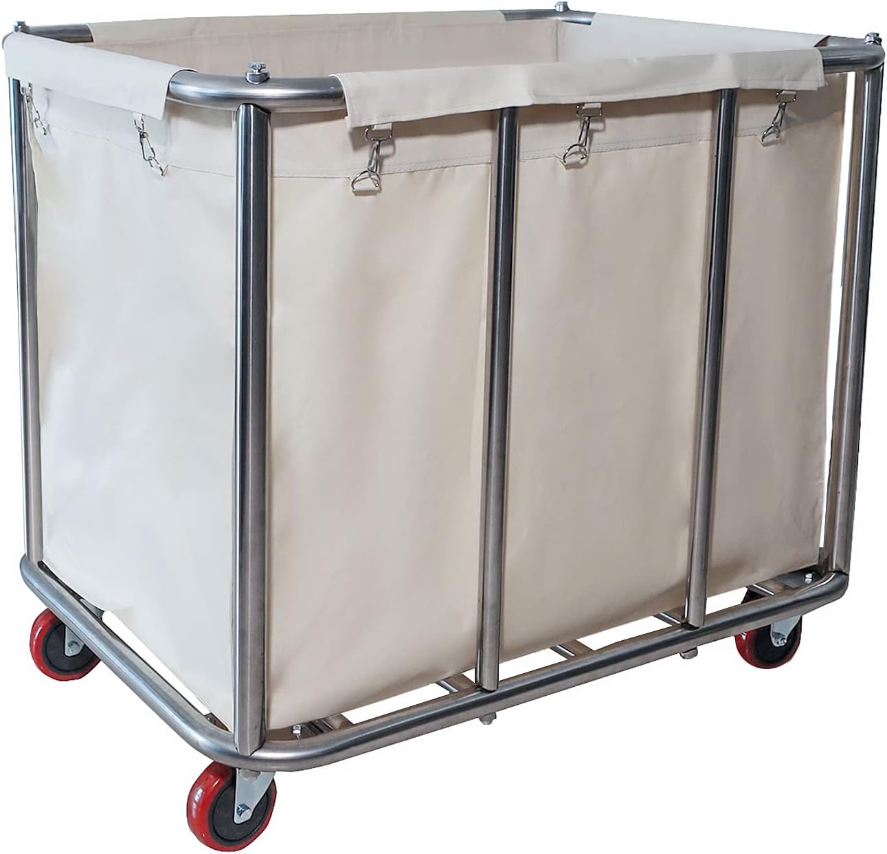 Laundry Cart for Commercial/Home,Industrial Large Rolling Laundry Cart Dirty Clothes Bin with Wheels,Heavy Duty Canvas Hamper,260LBS Load (Beige - 11.35 Bushels)
