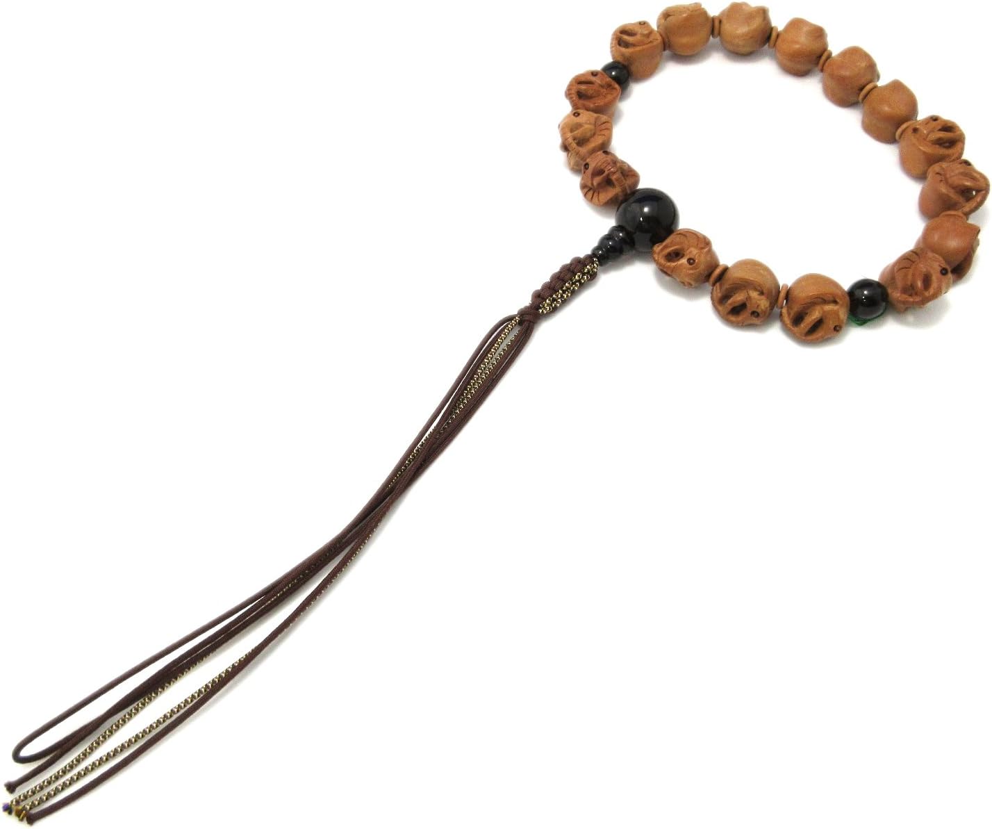 京都あさひ屋 Elephant Wood Carving with Smoky Quartz Japanese Juzu Buddhist Prayer Beads Handemade in Kyoto JUA35
