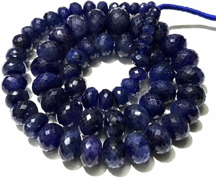 Natural Blue Sapphire roundelle facated Beads 7-14 MM 22 inch Long String Jewelry Making Gemstone Beads for Necklace Bracelet