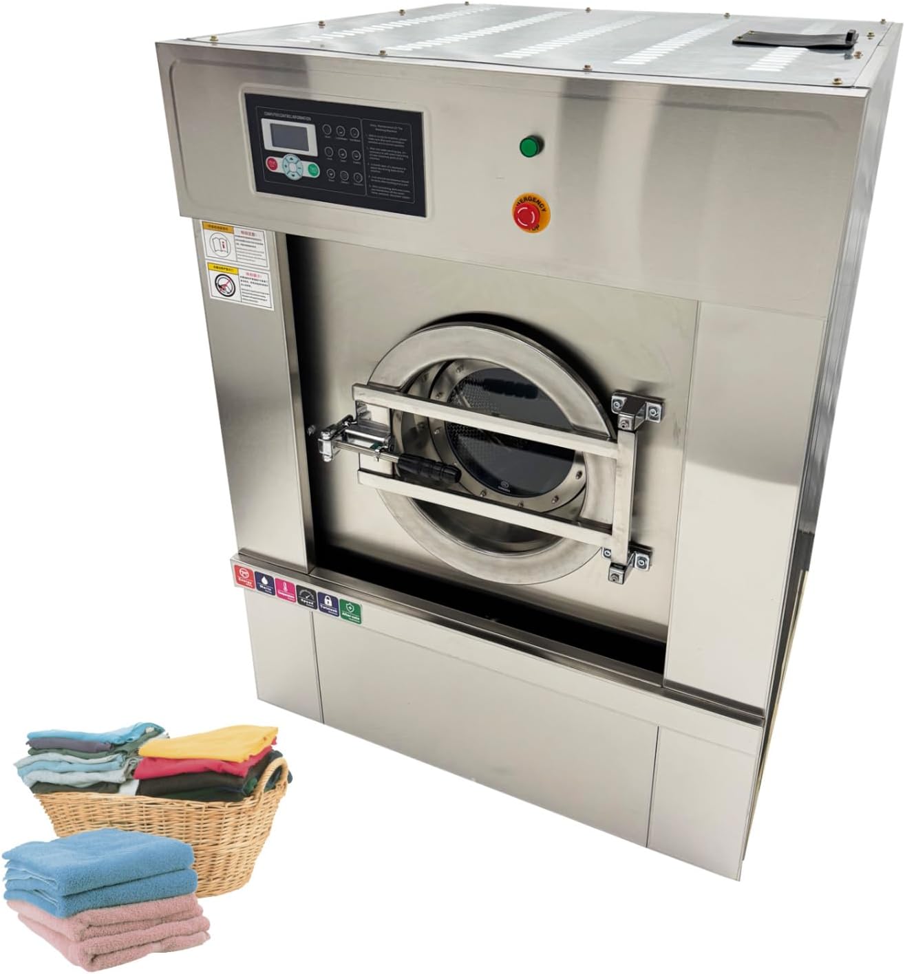 220V Industrial Automatic Laundry Washing Machine, Washing Spining & Drying in One Machine 33LBS Capacity Dry Clothes 1PH